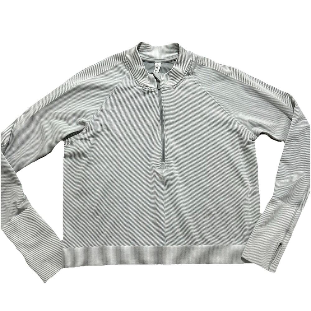LULULEMON Rest Less 1/2 Zip Top Women’s 14 Cropped Pullover Gray/off-white‎